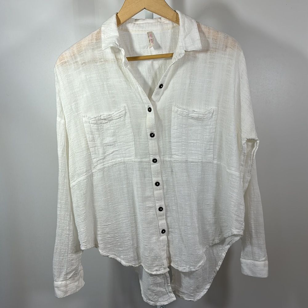 Free People White Gauzy Button-Down Shirt